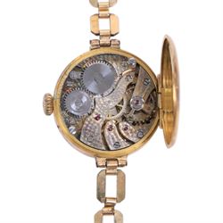 9ct gold cased ladies wristwatch, on rolled gold bracelet, together with a 15ct gold propelling pencil, gold plated compass, silver marcasite cameo bracelet and gold plated cross pendant propelling pencil