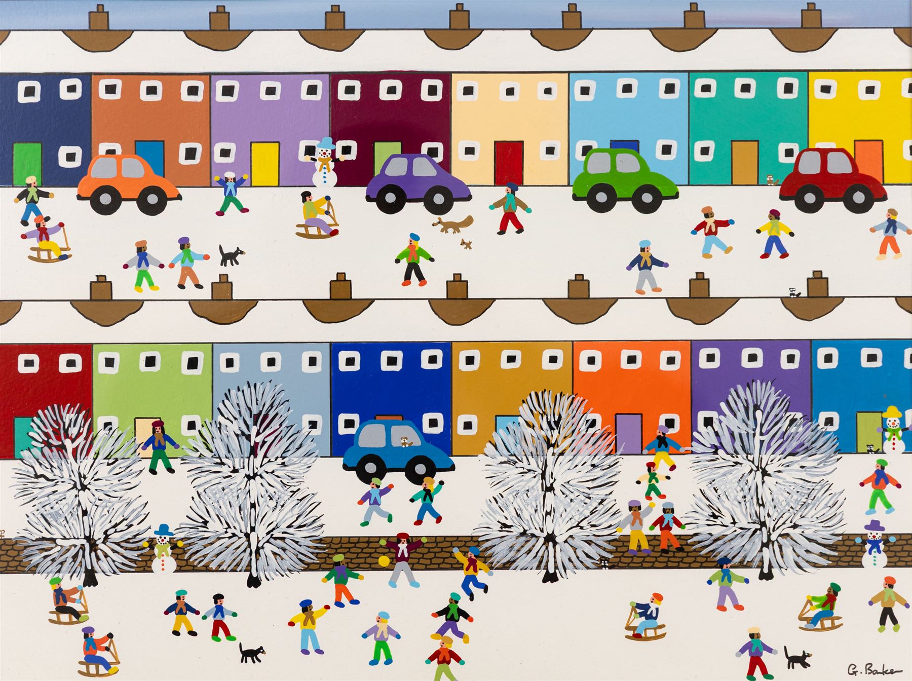 Gordon Barker (British 1960-): 'Fantastic It's Been Snowing', acrylic and pen signed, titled verso 29cm x 39cm