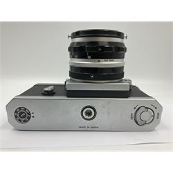 Nikon F 'Red Dot' NKJ plain prism camera body, serial no.6600892, circa 1965, with 'Nippon Kogaku Japan NIKKOR-S  Auto 1:2 f=5cm' len, serial no. 555489