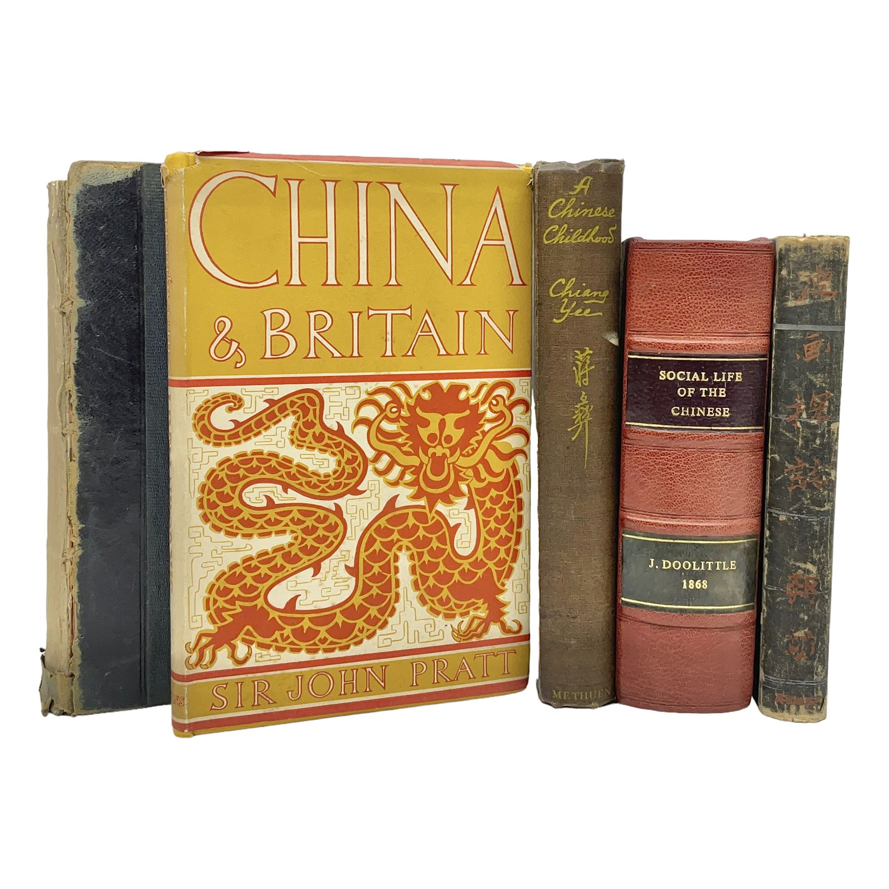 Bertin M. & Breton M.: China Its Costume, Arts, Manufactures etc. 1812 Stockdale London. Four volumes in one. Hand coloured plates. Half leather binding; Doolittle Rev. Justus: Social Life of the Chinese. 1868. Illustrated. Rebound in half morocco with marbled boards; and three other books of eastern interest (5)