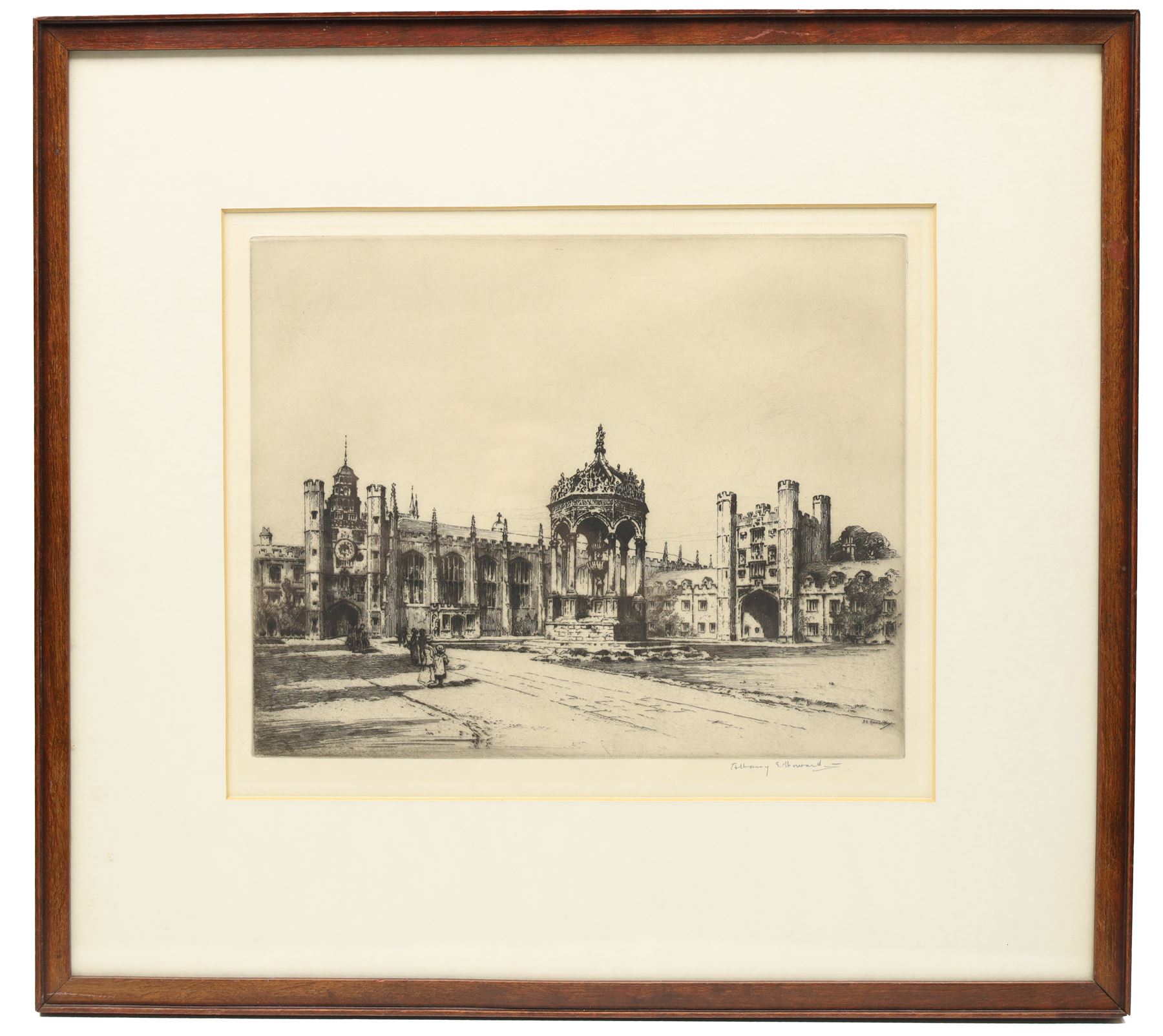 After Robert Morden (British 1650-1703): 'The County Palatine of Chester', hand coloured etching; together with a collection of architectural etchings and ink drawings, variously signed max 38cm x 47cm (6)