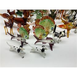 Large collection of hand-blown glass animals and figures, to include fish, birds, cats, dogs, monkeys etc