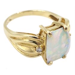 Gold three stone opal and diamond ring, stamped 10K