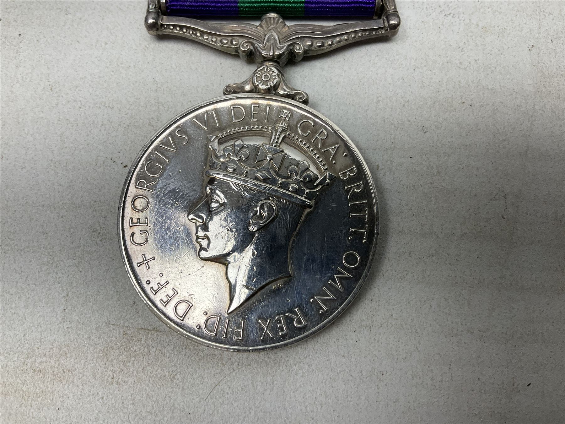 George VI General Service Medal with Malaya clasp awarded to 21126578 Fus. J. Kelly R. Innisks.; with ribbon