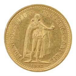 Hungary Franz Joseph I 1892 gold ten Korona coin