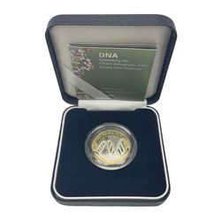 The Royal Mint United Kingdom 2003 'DNA Double Helix' silver proof piedfort two pound coin, cased with certificate