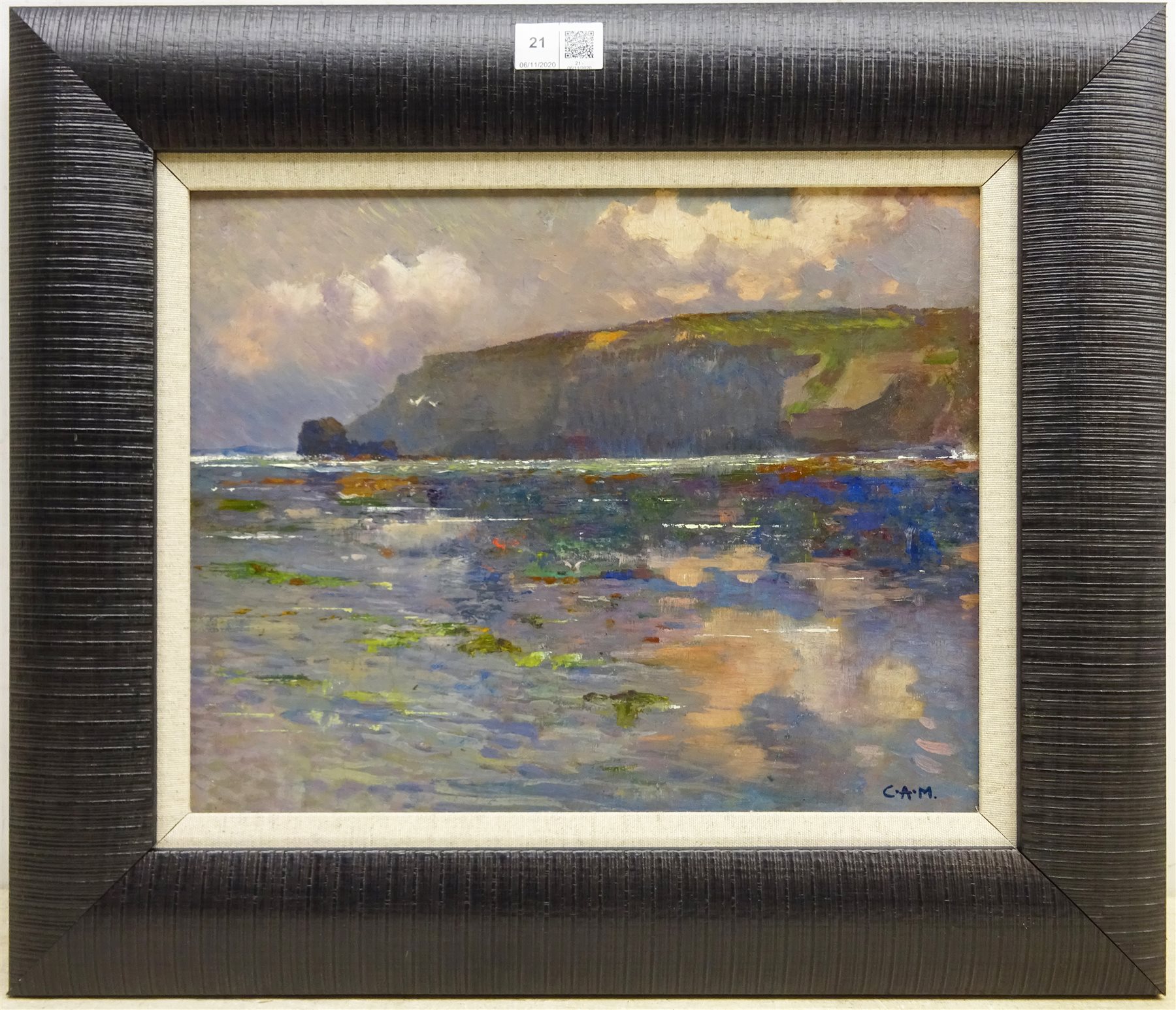Campbell Archibald Mellon (British 1876-1955): 'Off Cromer', oil on board signed with initials by a later hand, titled verso 28cm x 36cm

