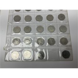 Queen Elizabeth II United Kingdom eighty six fifty pence coins, mostly commemorative, including 2016 ‘Team GB’ and 2019 ‘Wallace and Gromit’ brilliant uncirculated fifty pence coins, housed in card folders 