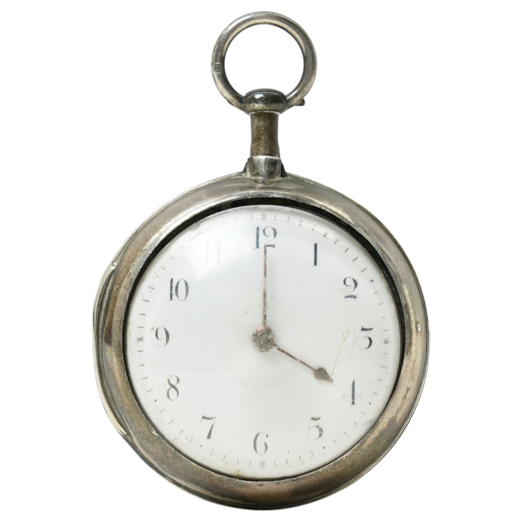 George III pair case verge key wind pocket watch with white enamel dial in silver case London 1799 
