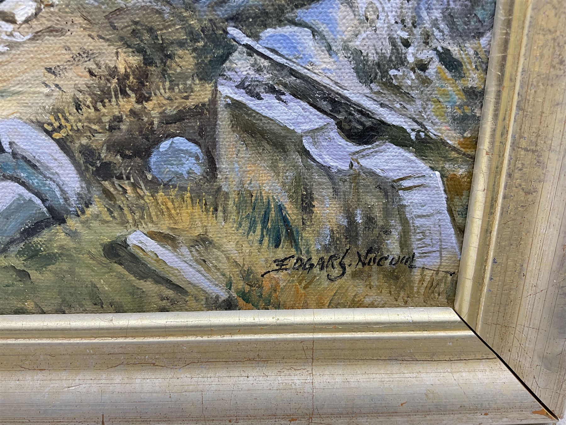 Edgar Santos Nucum (Australian 20th century): The Great Wall of China, oil on canvas signed 47cm x 64cm