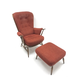 Ercol Golden Dawn elm tall back easy chair (72cm) with footstool 