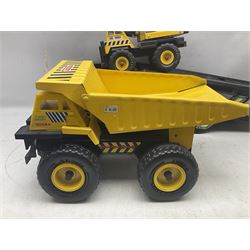 Tonka - five large scale steel pressed vehicles comprising Cement Mixer, Car Transporter, Mobile Crane and two Dumper Trucks (5)