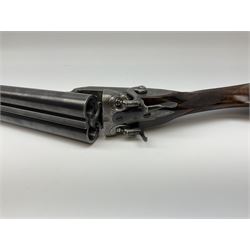 19th century Purdey 12-bore side-by-side double barrel black powder hammer gun, 76cm cylinder bored un-choked barrels with 2.5