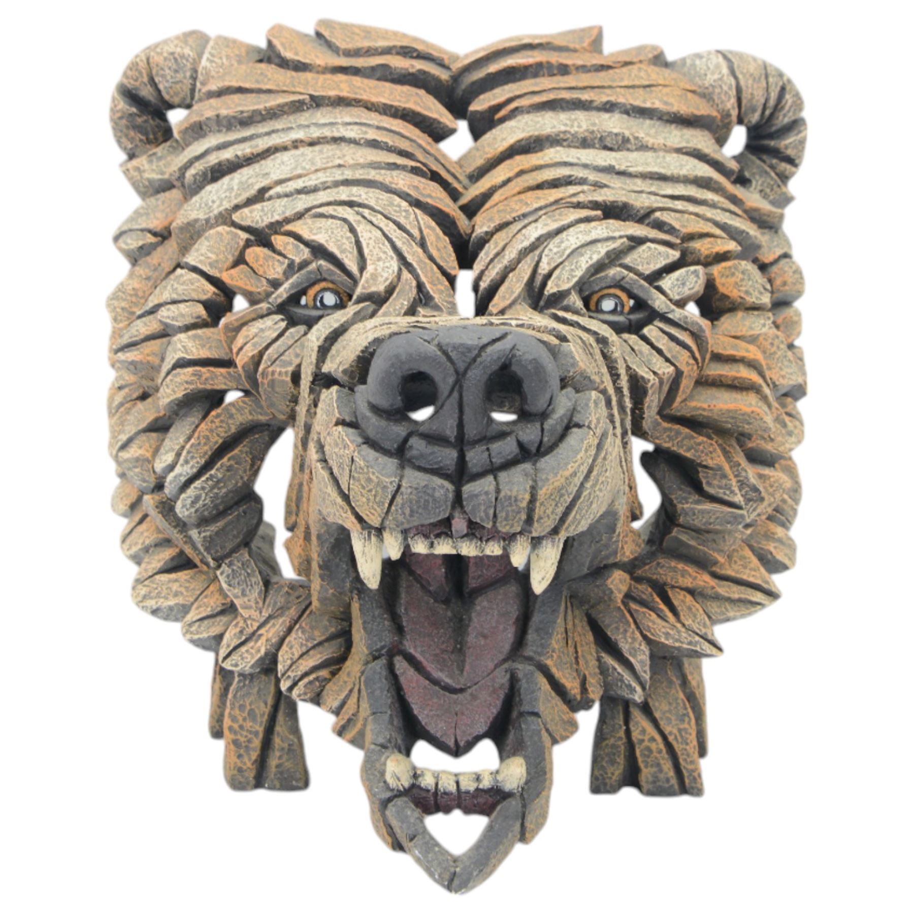 Matt Buckley, Edge sculpture, bear with mouth agape, showing teeth composite bust, H38cm