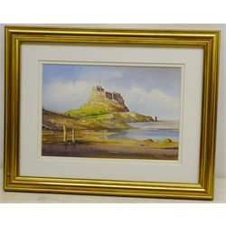  Kenneth W Burton (British 1946-): 'Lindisfarne Northumberland', watercolour signed and titled 15cm x 22cm Provenance: from 'The Counties of Great Britain Collection', certificate verso  