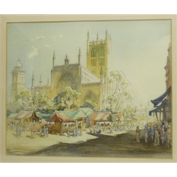 Frank Armstrong (British 1900-1966): 'Beverley Minster from Highgate Roofs' and Beverley Market, two watercolours signed, one titled on the mount 34cm x 41cm (2)