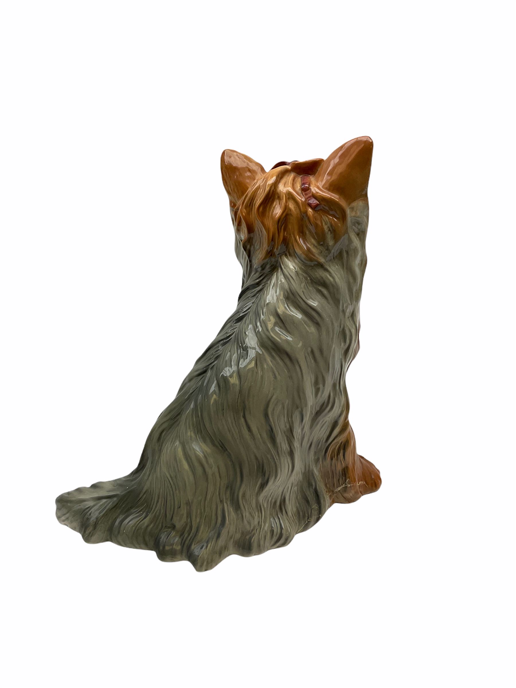 Beswick fireside Yorkshire terrier dog model no 2377 H25.5cm, together with a pair of staffordshire style white spaniels H30cm, two Mella ware terriers etc.  