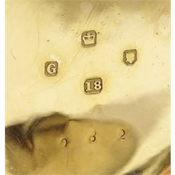 Victorian 18ct gold open face fusee lever pocket watch by T G Tate, Winterton, No. 9082, gilt dial with Roman numeral hour markers, case with engraved foliate decoration, London 1882