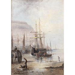 W Crossley (British fl.1898-1903): Unloading the Catch at Scarborough, oil on canvas signe...