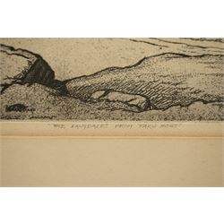 Philip Leslie Moffat Ward (British 1888-1978): 'The Langdales from Tarn Hows', monochrome etching signed titled and dated '54 in pencil 27.5cm x 35cm