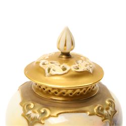 Royal Worcester pot pourri vase with pierced cover, painted with  Highland Cattle by Harry Stinton with gilt decoration (repair to finial) H12cm date code for 1923 