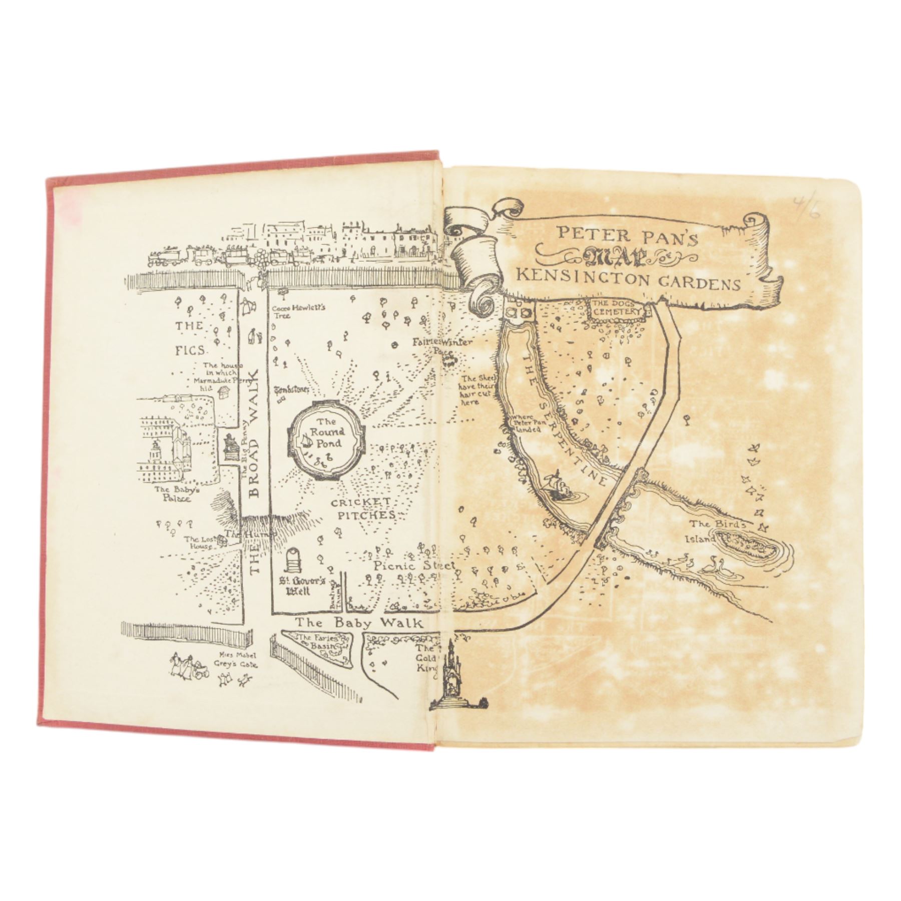 Barrie, J.M; 'Peter Pan in Kensington Gardens', first edition, pub. Hodder & Stoughton, London, with illustrations by Arthur Rackham, in red cloth with gilt vignette and lettering to spine