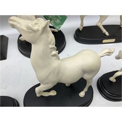 Six Royal Doulton horse figures in a matt finish on plinths, to include Spirit of the wind, Spirit of the wild, Springtime etc