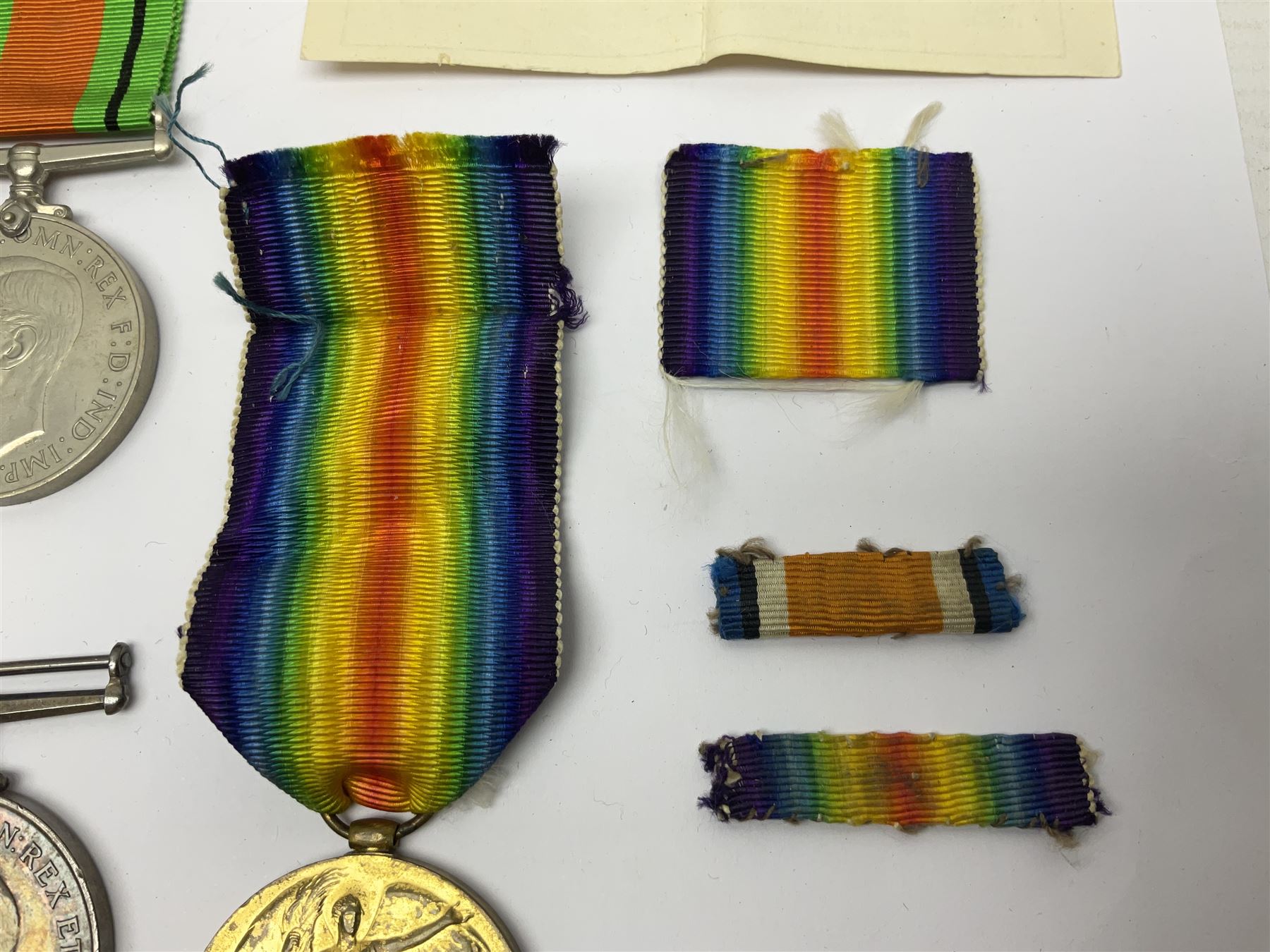 WWI pair of medals comprising British War Medal and Victory Medal awarded to 380807 Pte. W. Hayles Hamps. R.; Imperial Service Medal awarded to William Hayles; cased and boxed; WWII 1939-1945 War Medal and Defence Medal in issue box with slip; 1930s hallmarked silver football presentation fob etc