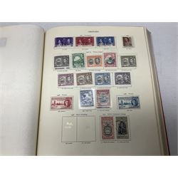 Single album collection of King George VI stamps, including Aden, Antigua, Ascension, Australia, Bahamas, Bahrain, Barbados, Basutoland, Bechuanaland, Bermuda, British Solomon Islands, Brunei, Burma, Cayman Islands, Dominica, Falkland Islands, Gambia, Gilbert and Ellice Islands, Gold Coast, Great Britain 1939-48 set to one pound including ten shilling dark blue, Grenada, Hong Kong, India, Ireland, Jamaica, Leeward Islands, Malta, Mauritius, New Zealand etc