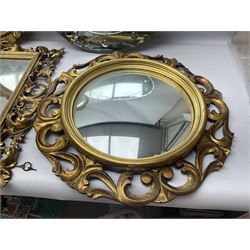 Three Rocco style gilt mirrors, together with another mirror, largest example H64cm 