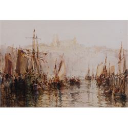 Stephen Frank Wasley (British 1848-1934): Fishing Boats at Dock End Whitby with the Abbey ...