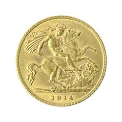 King George V 1914 gold half sovereign coin