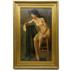 Italian School (Early 20th century): Full Length Portrait of a Nude Lady Seated, oil on canvas unsigned 75cm x 44cm