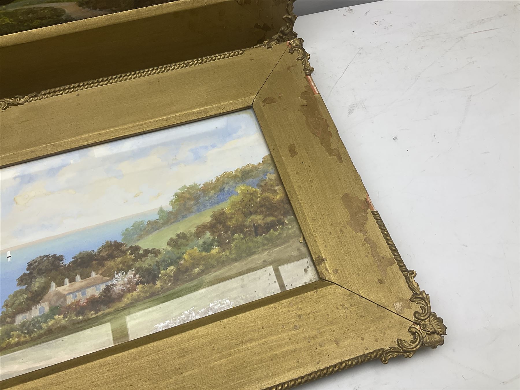 J Rogers (British 19th/20th century): Lake Scene and Coastal Scene, pair watercolours signed 20cm x 53cm (2)