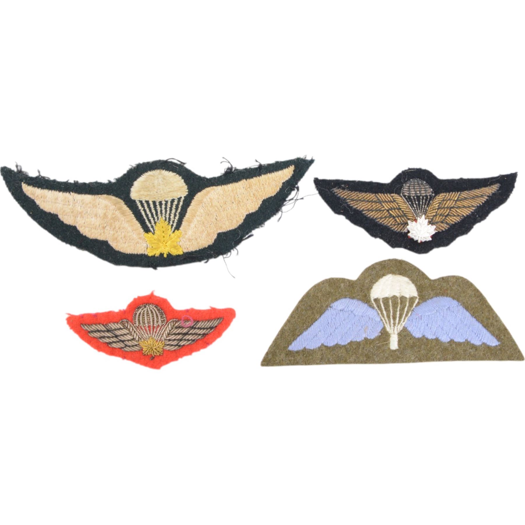 Airforce cloth insignias, including Canadian DEU Airborne Cloth Jump Wings, British Paratrooper Wings, RAF Albertross badges etc  