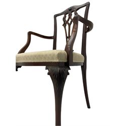 Chippendale design mahogany framed armchair, ball and claw feet, upholstered seat