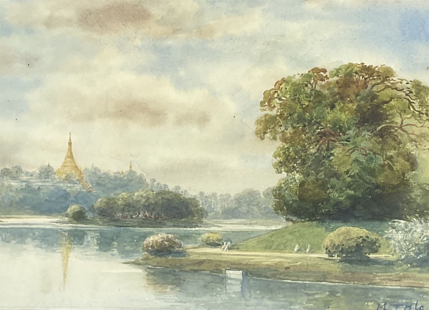 Maung Tun Hla (U Tun Hla) (Burmese 1874-1946): Mandalay Palace and Kyone, pair watercolours signed M T Hla 16cm x 21cm (2)