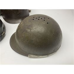 Six various helmets/liner including WW2 French Tank & Motorcycle helmet, c1954 Indochine tank crew helmet, German helmet wit 'Luftschultz' decal etc (6)