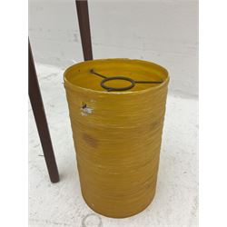 Mid century floor standing rocket lamp, the spun cylindrical orange fibreglass shade supported by three tapering teak legs, together with a matching small cylindrical shade, lamp H112cm