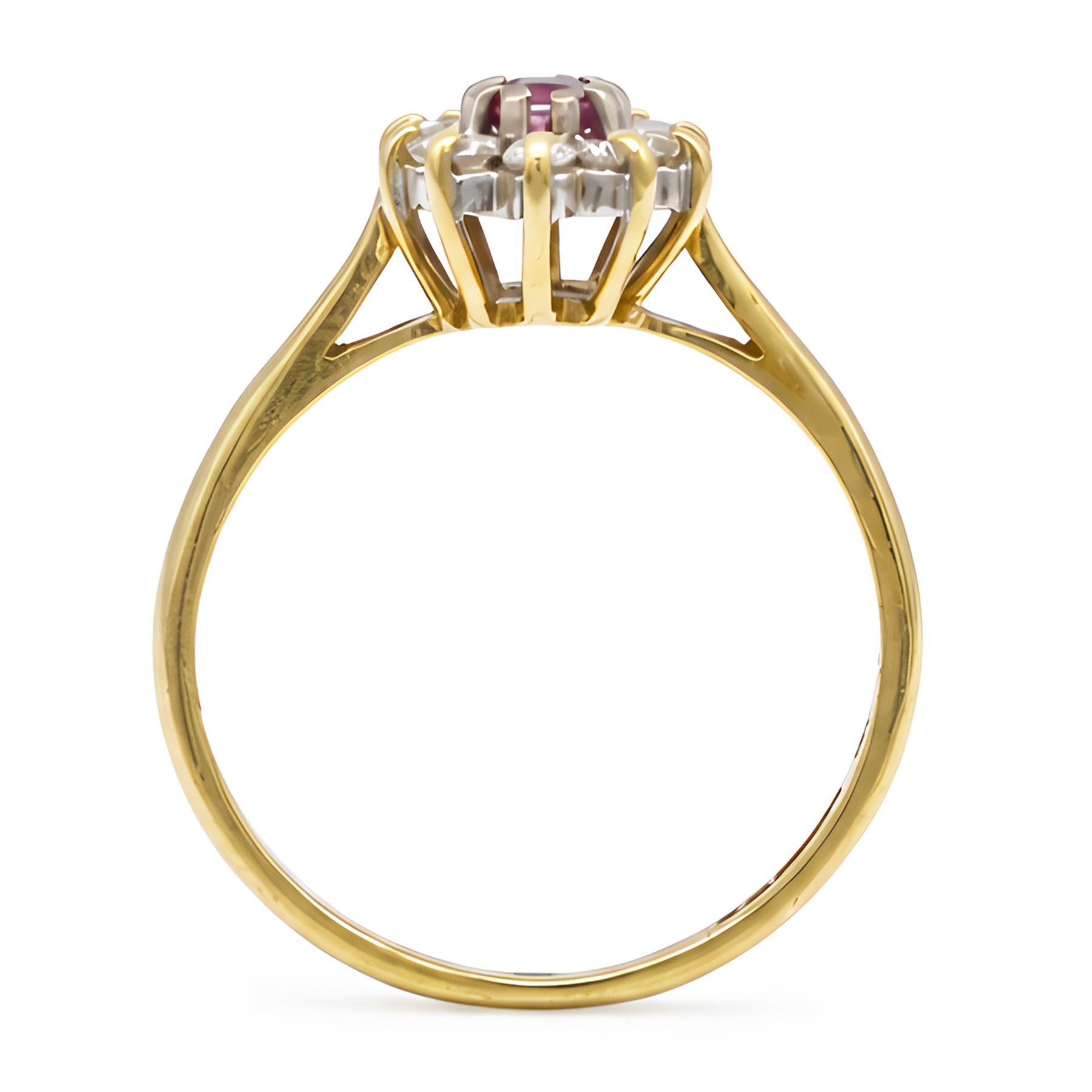 18ct gold pink sapphire and diamond cluster ring, single oval cut sapphire of 0.23 carat, surrounded by ten round brilliant cut diamonds, Birmingham 1985, total diamond weight 0.26 carat