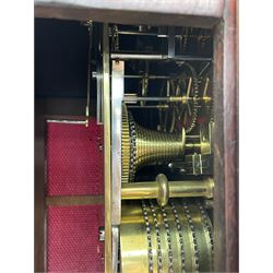 Frodsham of London - 8-day chain driven twin fusee wall clock in a mahogany case c1870, veneered case inlaid with brass stringing and motifs, shaped earpieces and chisel shaped base with pendulum adjustment door, 10” painted steel dial with Roman numerals, minute track and blued serpentine steel hands, dial inscribed Frodsham, Gracechurch Street, London, chain fusee, five-pillar, rack striking movement striking the hours on a cast bell. With pendulum.
H65 W34 D18
George Edward Frodsham, son of John Frodsham is recorded as working in Gracechurch Street, London 1869-79. Succeeded to Frodsham & Baker
