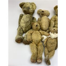 Six early wood wool filled teddy bears for restoration.