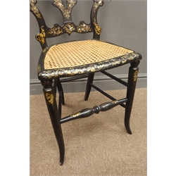  Pair Victorian ebonised bedroom chairs, inlaid with mother of pearl, cane seats (2)  