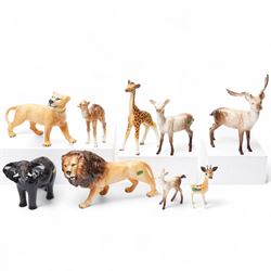 Beswick wild animals including lion 2089, lioness 2097, two giraffes 853 and 1597, elephan...