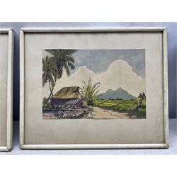 Yong Mun Sen (Malaysian 1896-1962): Coastal and Landscape Scenes with Houses, pair watercolours signed and indistinctly dated, 18.5cm x 27cm (2)