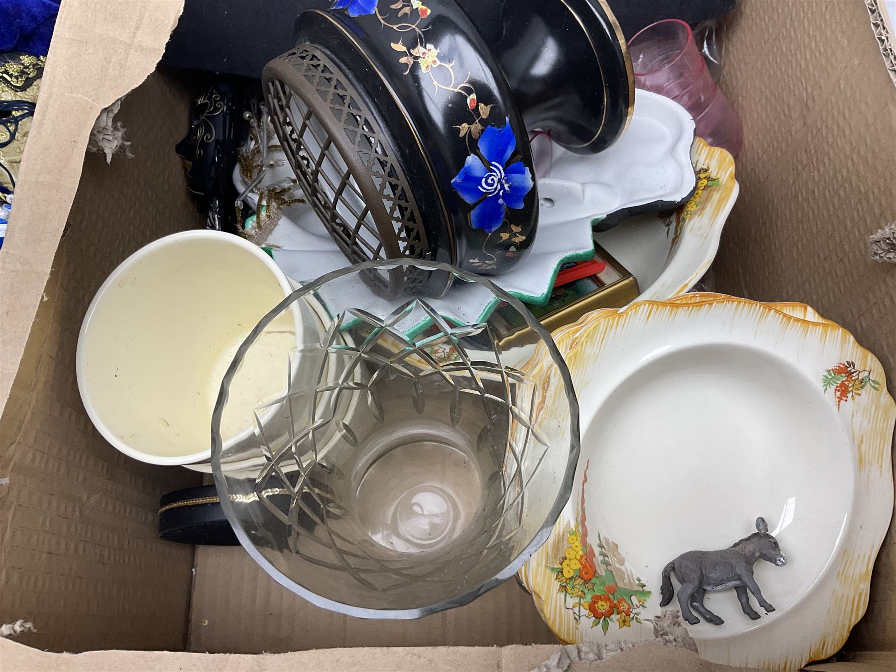 Collection of decorative Venetian masks together with other collectables, in two boxes 