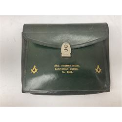 Collection of Masonic items, to include silver WWI 1914-1918 commemorative medallion named 'Bro J. Thompson No. 3458, hallmarked Birmingham 1923, silver and enamelled Masonic Steward medallion hallmarked Birmingham Spencer & Co, 1922, Masonic apron etc