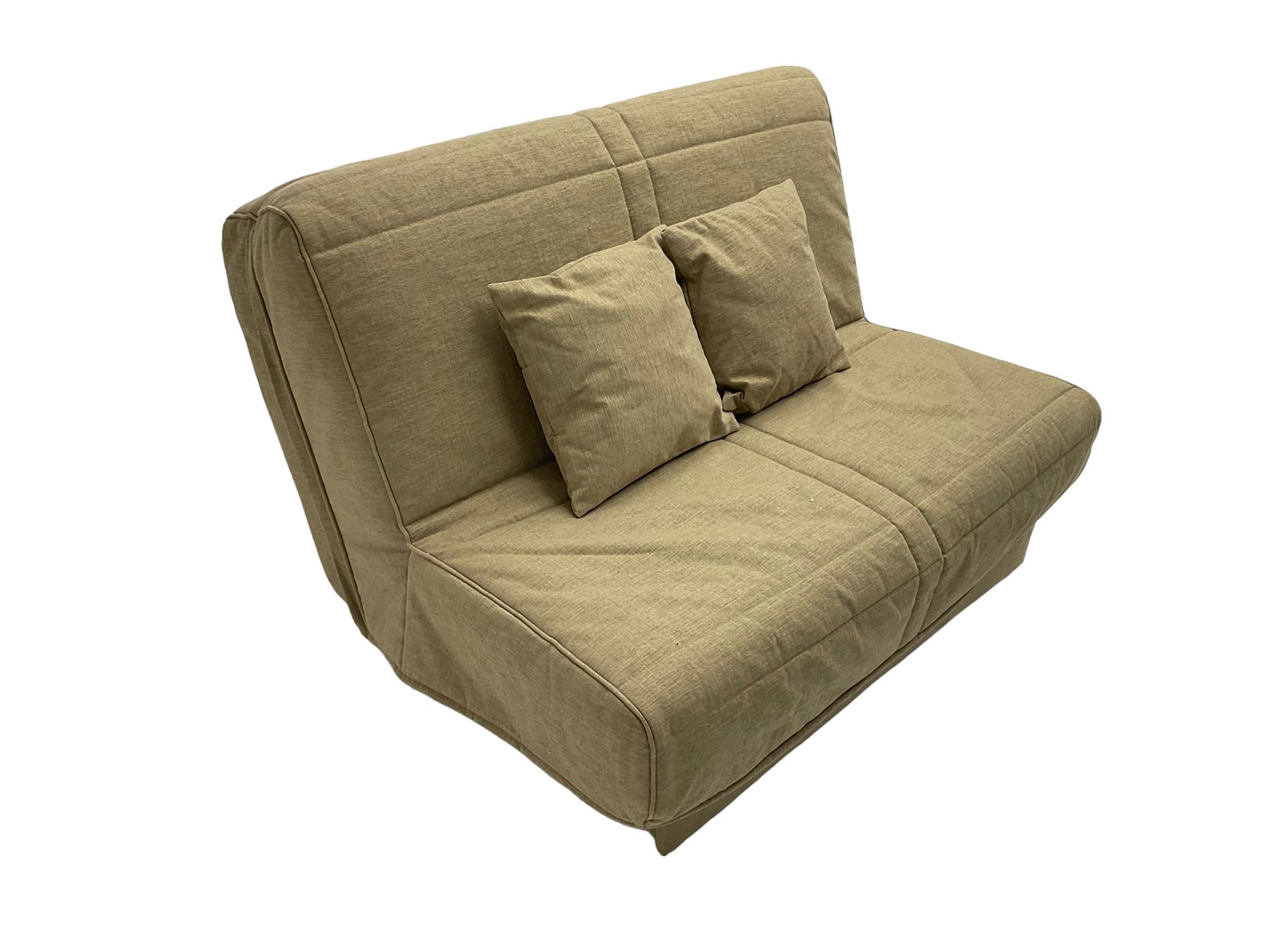 Slumberland - two seater fold out sofa bed upholstered in neutral fabric