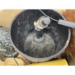 Japanese ceramic egg, three Japanese plates, various cat figures, treen etc in two boxes