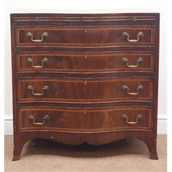  George III style mahogany serpentine bachelors chest, slide above four drawers, shaped apron with out splayed bracket feet, W77cm, H78cm, D51cm  